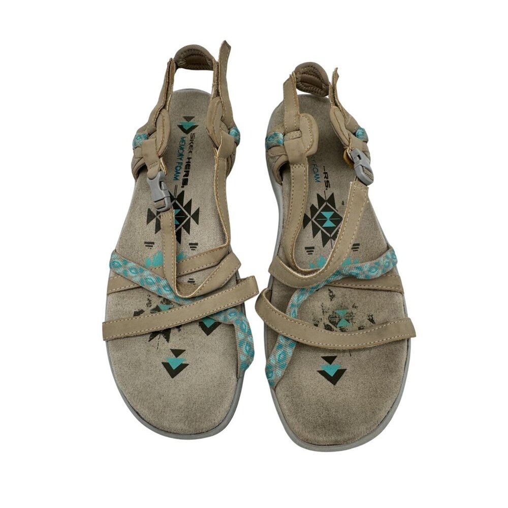 Skechers Womens Reggae Slim-Vacay Sandals Size 10 Beige Flats Summer Strappy